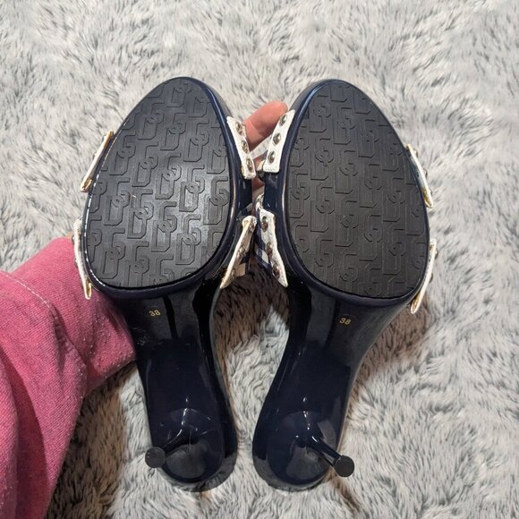 Dolce & Gabbana Heels Stiletto Mules Slip On Peep Toe Blue Gingham Size 38 - Picture 7 of 11